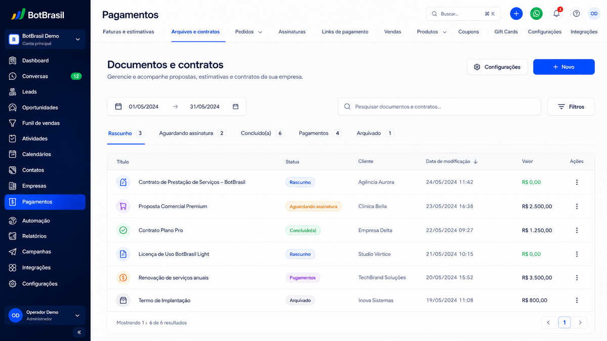 Contratos com assinatura digital e fluxo jurídico — BotBrasil para construtoras